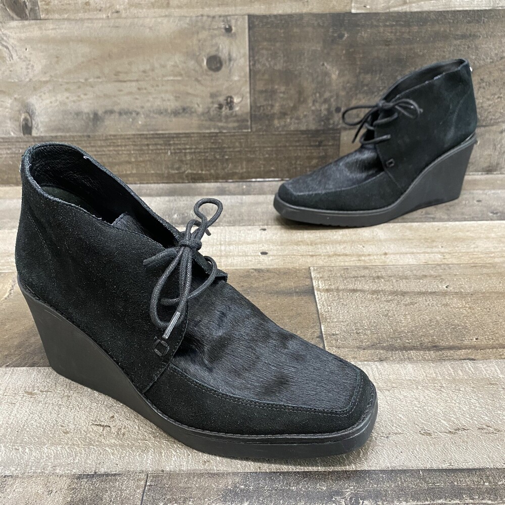Donald J Pliner Dakota Womens Black Suede/Fur Wedge Ankle Booties Size 7.5 M